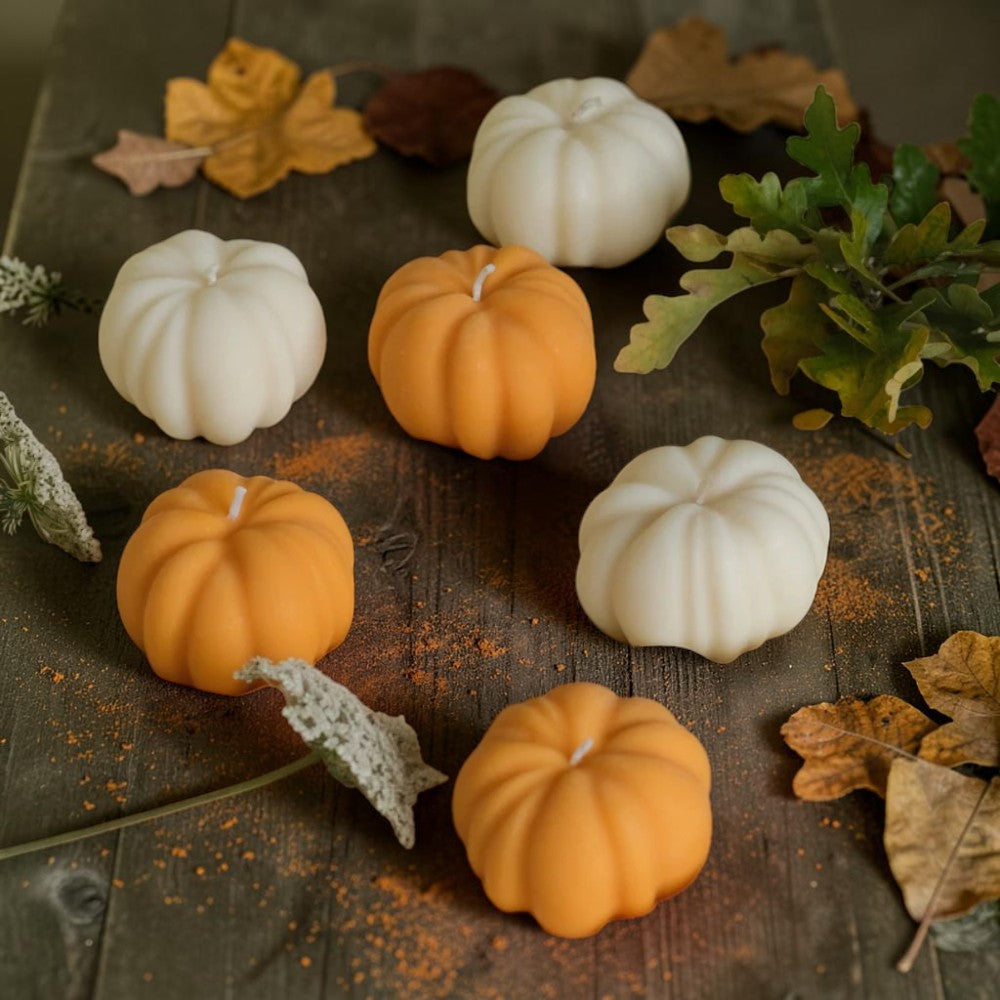 Pumpkin spice scented pumpkin shaped soy candle, view 4