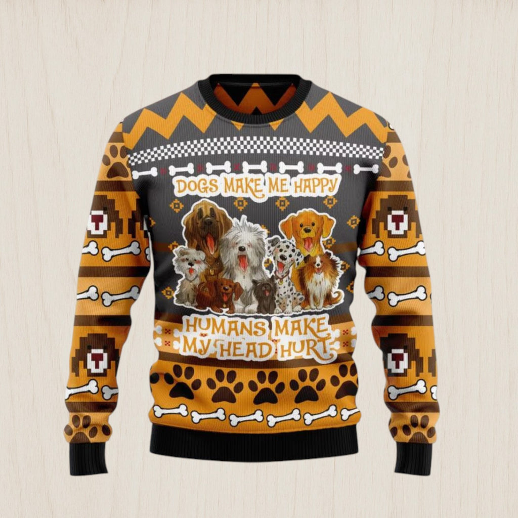 Dogs Make Me Happy Ugly Christmas Sweater