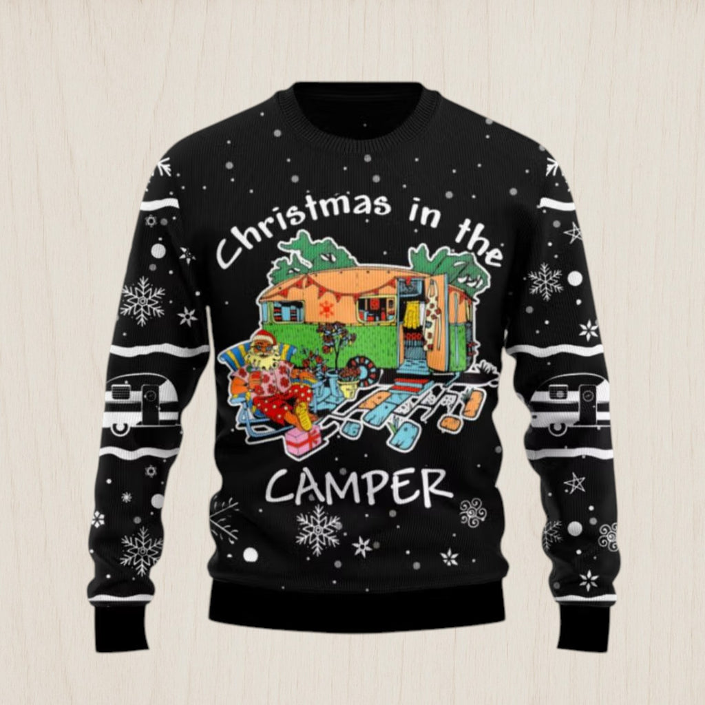 Santa Camping Ugly Christmas Sweater