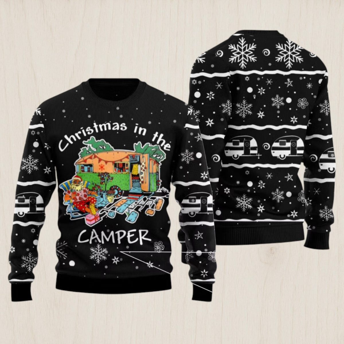Santa Camping Ugly Christmas Sweater