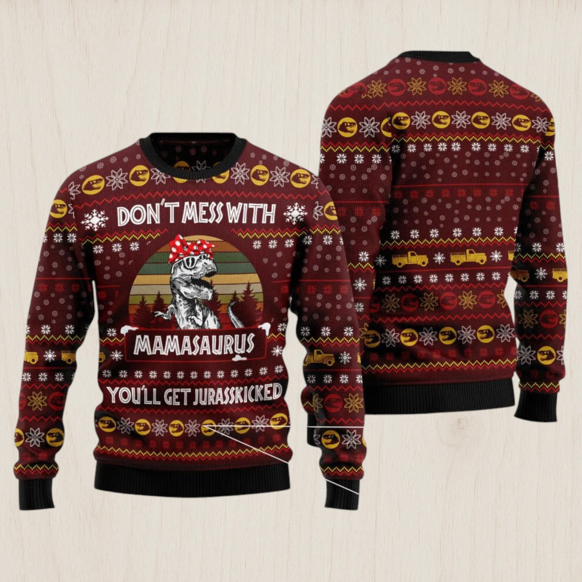 Dinosaur Mom Ugly Christmas Sweater