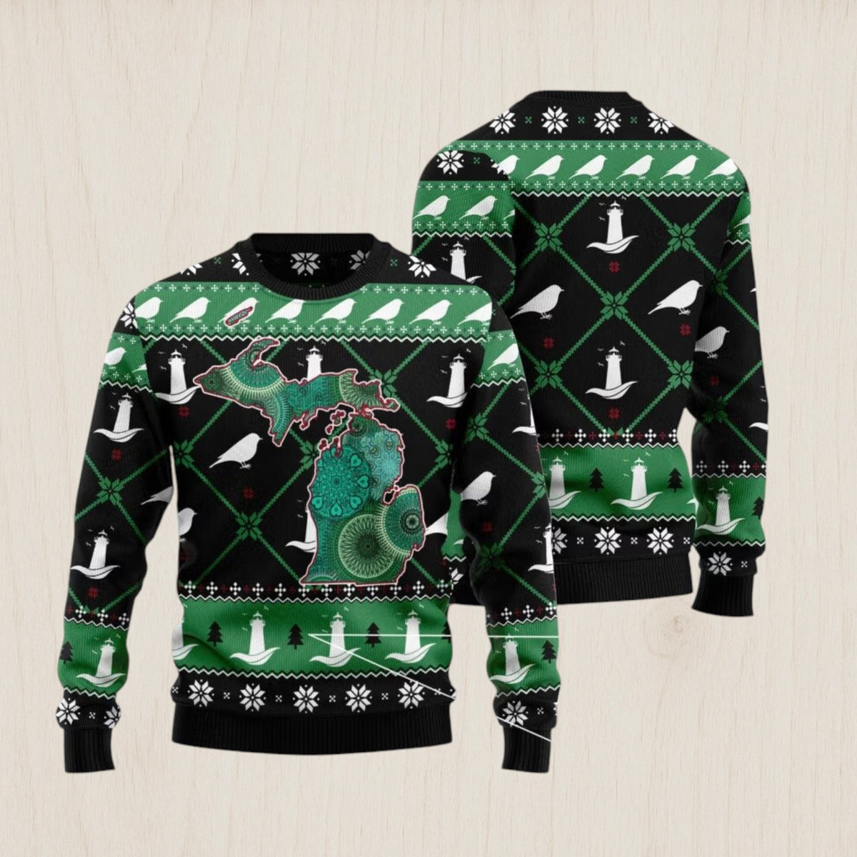Michigan USA Symbols Pattern Ugly Christmas Sweater