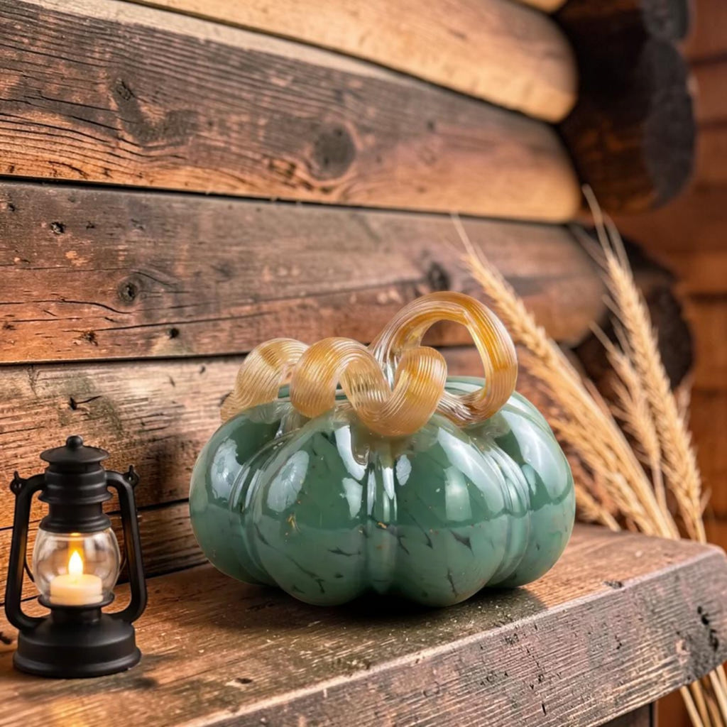 Colorful art glass pumpkin figurine, Thanksgiving centerpiece, view 7