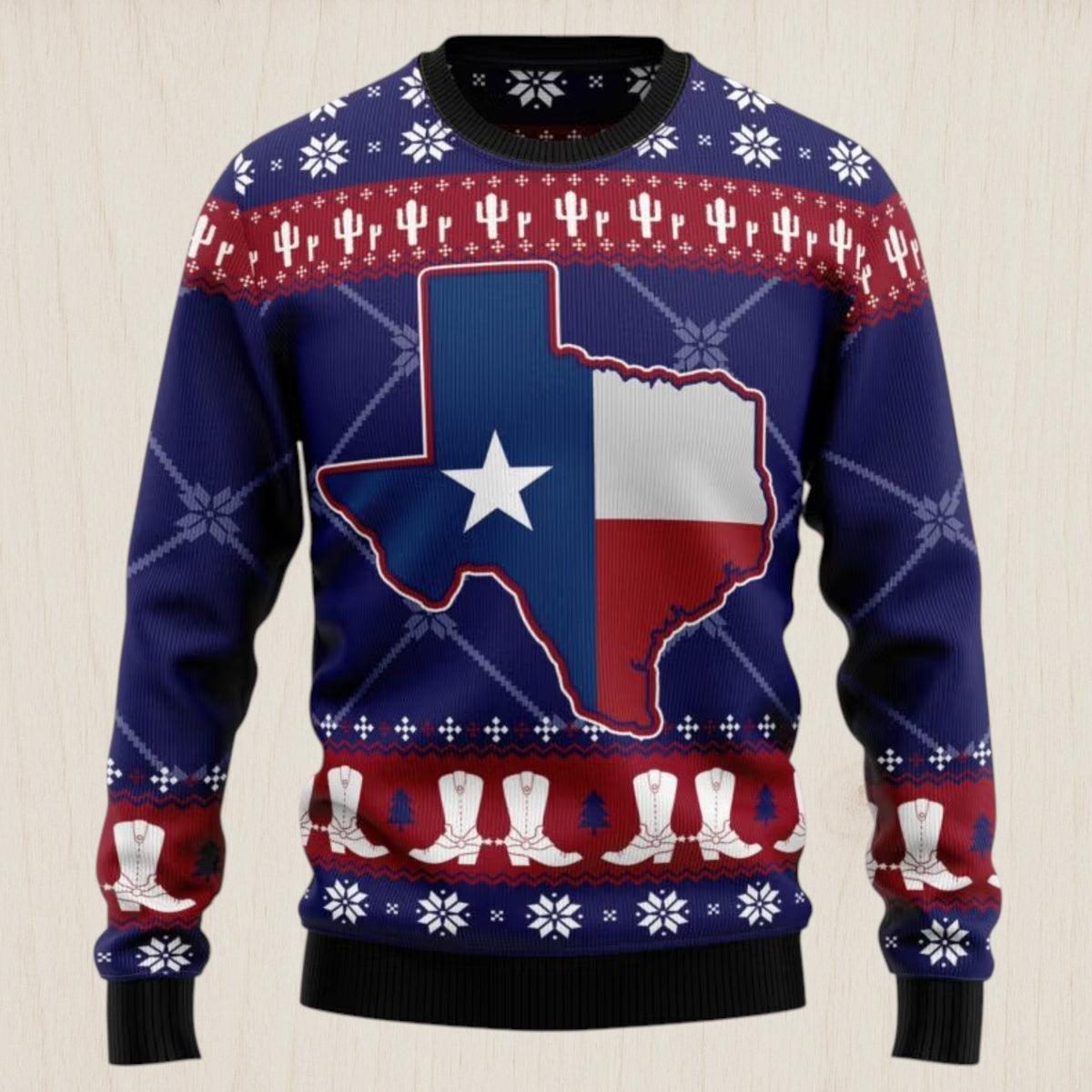 Texas Map Symbols Pattern Ugly Christmas Sweater