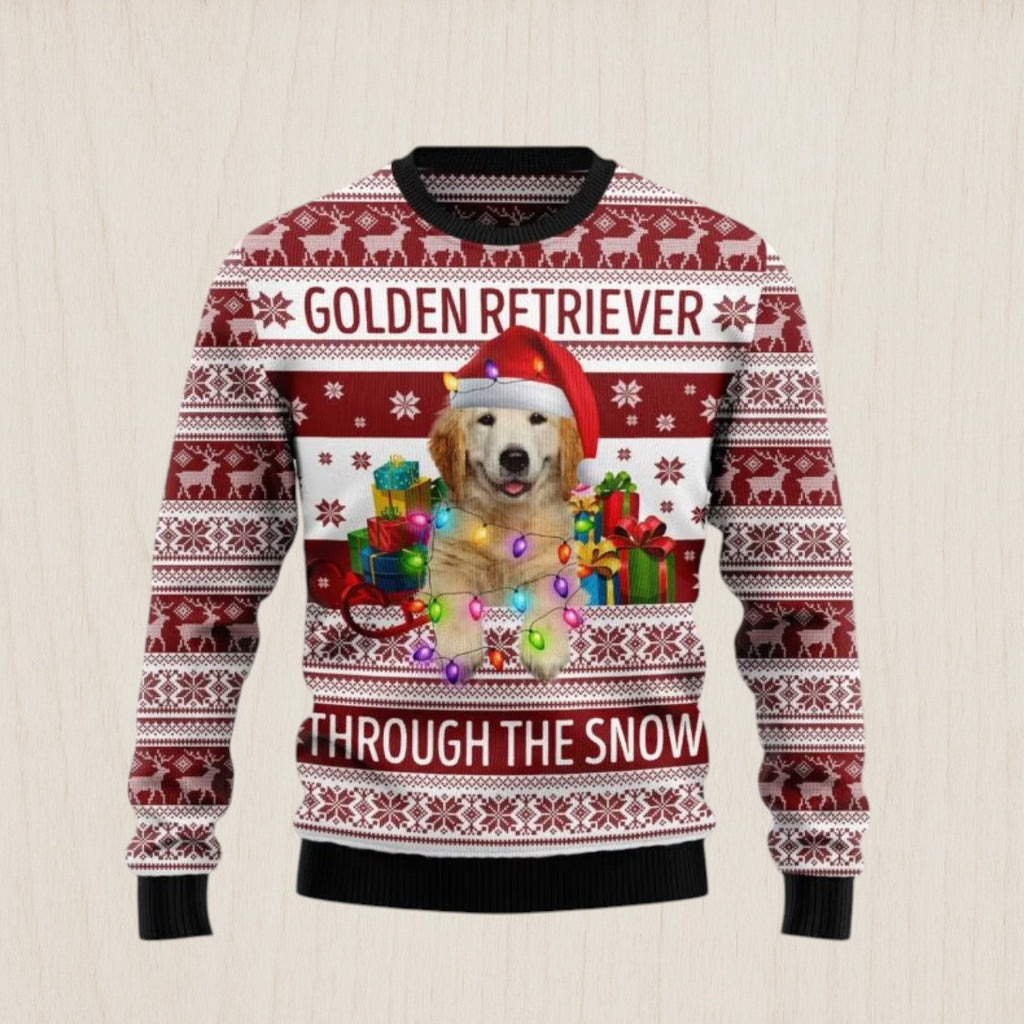 Golden Retriever Through The Snow Ugly Christmas Sweater