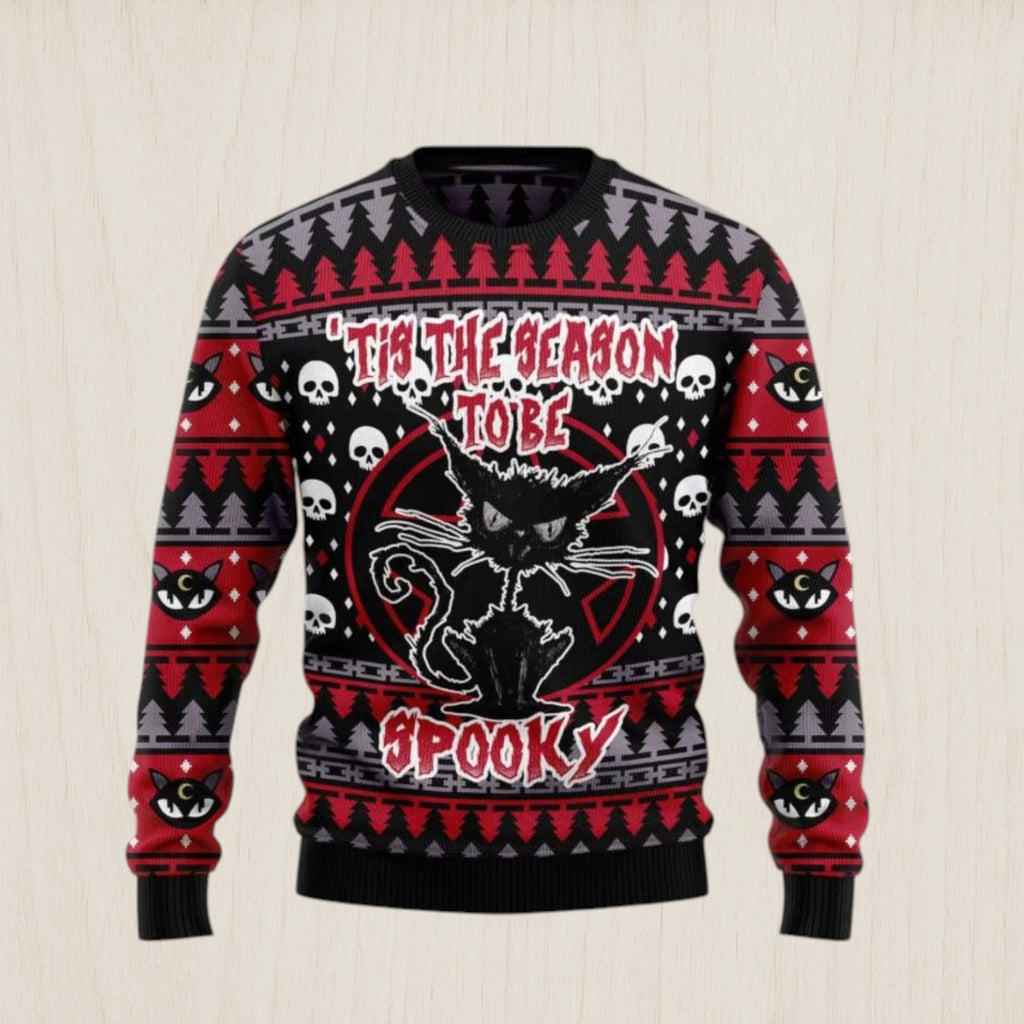 Black Cat Spooky Halloween Ugly Christmas Sweater