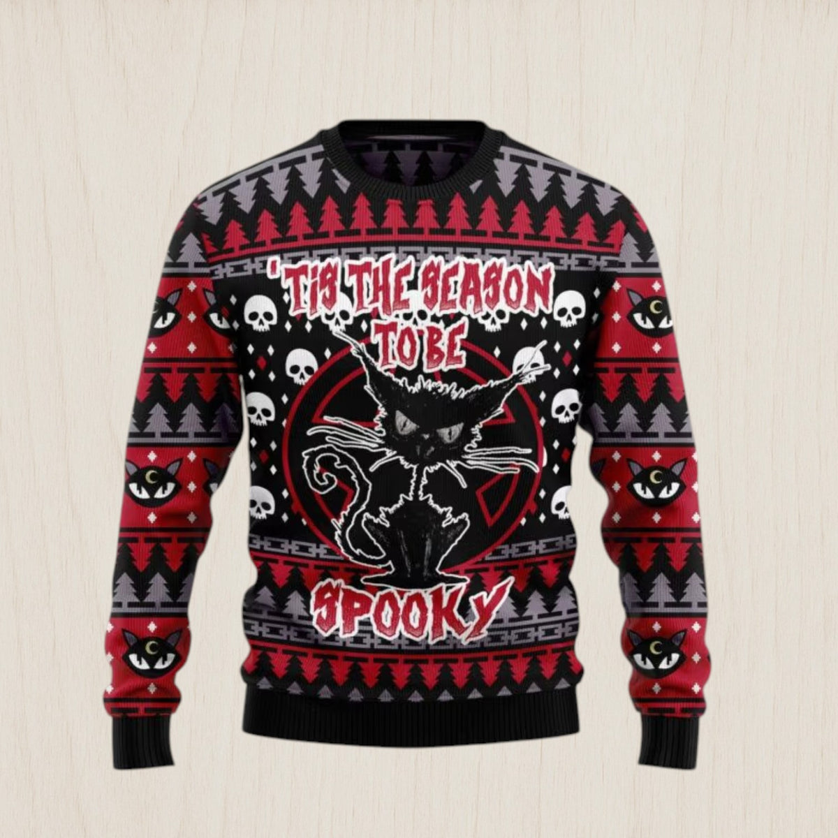 Black Cat Spooky Halloween Ugly Christmas Sweater