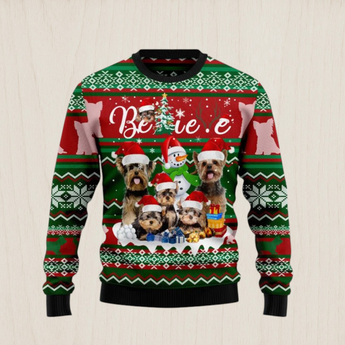 Yorkshire Terrier Believe Christmas Ugly Christmas Sweater