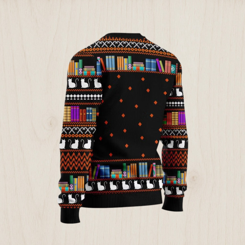 Cat And Books Christmas Ugly Christmas Sweater