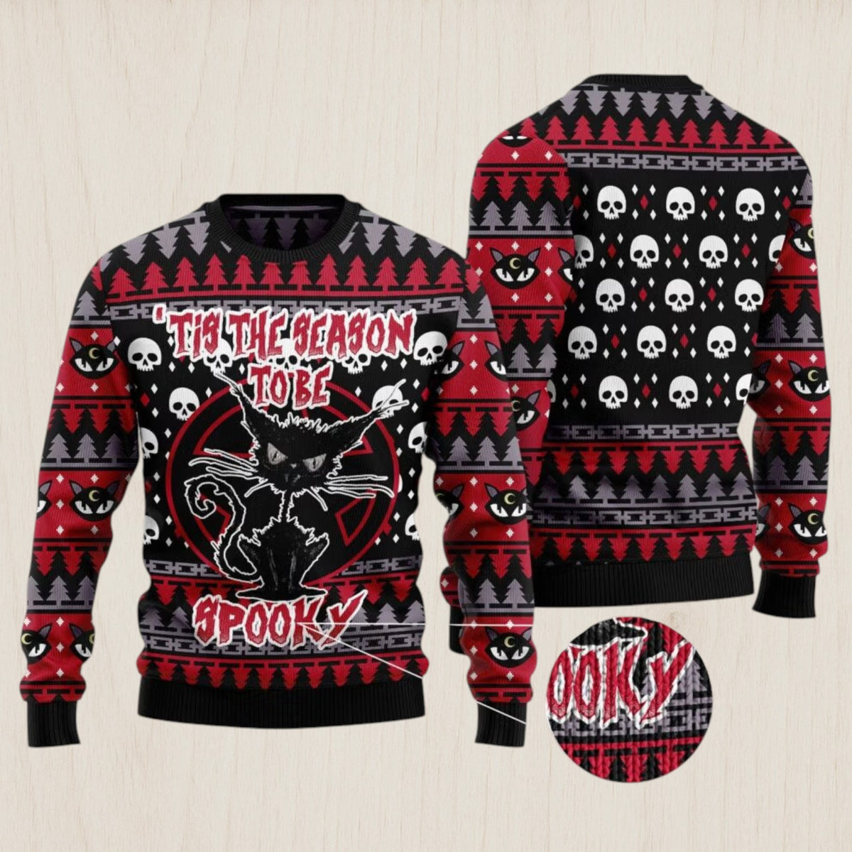 Black Cat Spooky Halloween Ugly Christmas Sweater