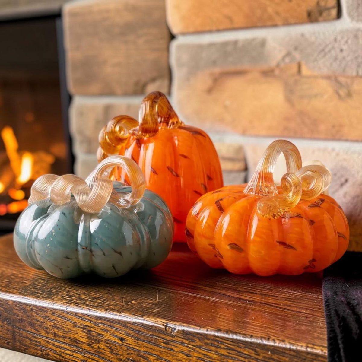Colorful art glass pumpkin figurine, Thanksgiving centerpiece, view 8