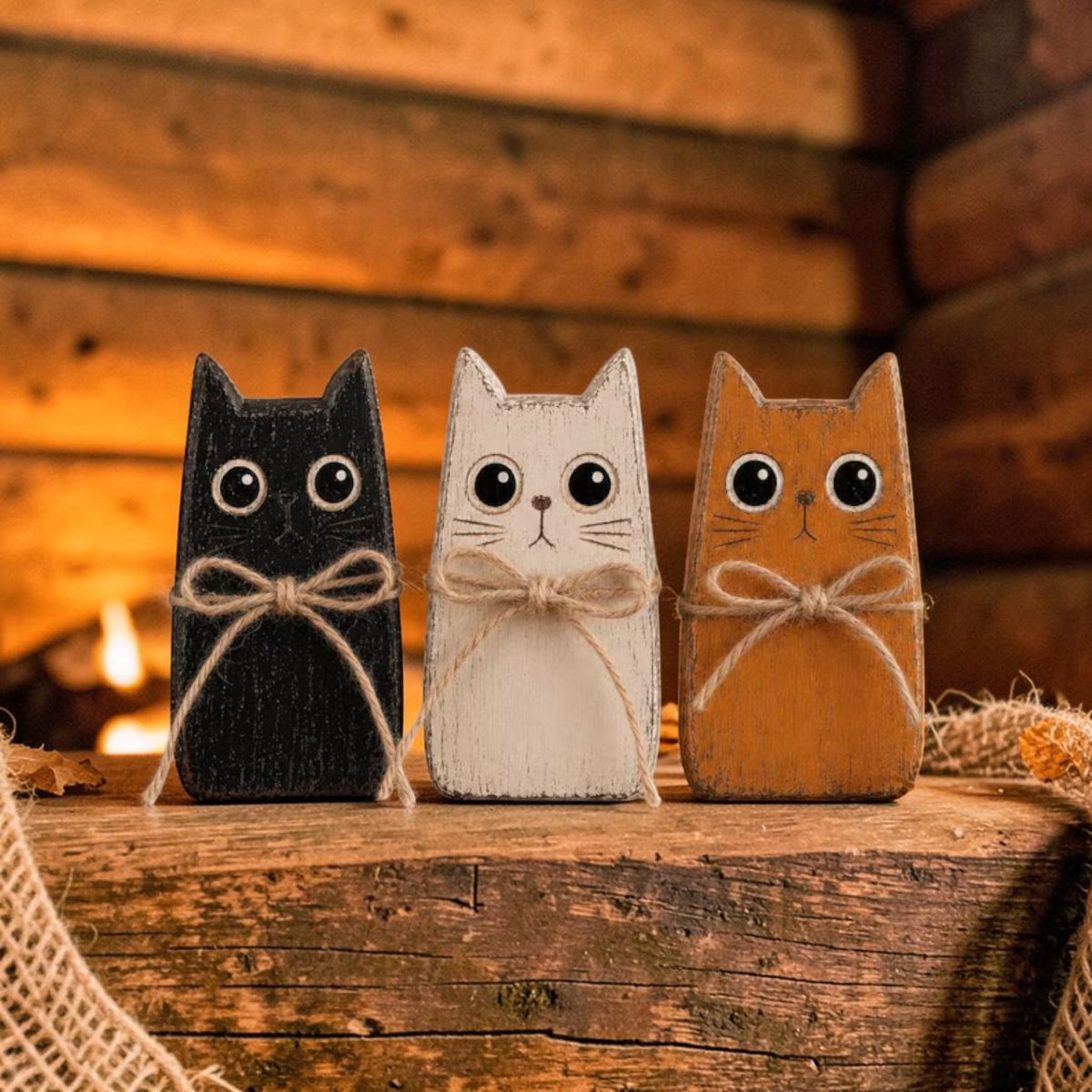 Wooden cat blocks three-piece set for tiered tray | USAGatherCo