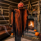 63-inch lighted pumpkin grim reaper hanging Halloween prop, view 6