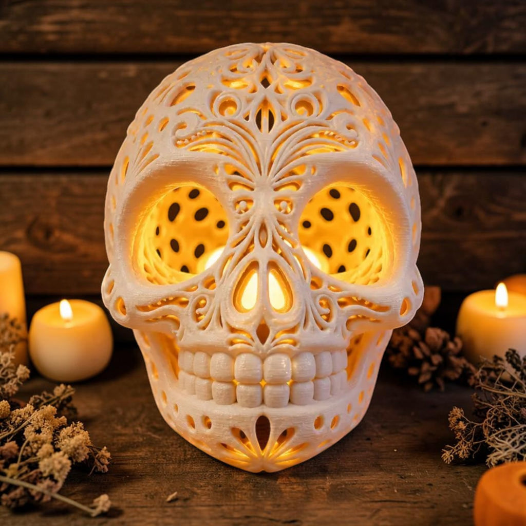 Sugar skull LED tealight lantern, Day of the Dead decor | USAGatherCo
