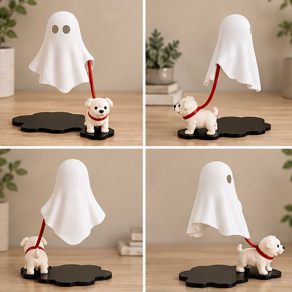 Ghost walking a dog LED night light, whimsical Halloween lamp, view 2