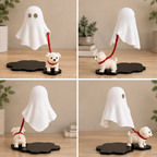 Ghost walking a dog LED night light, whimsical Halloween lamp, view 2