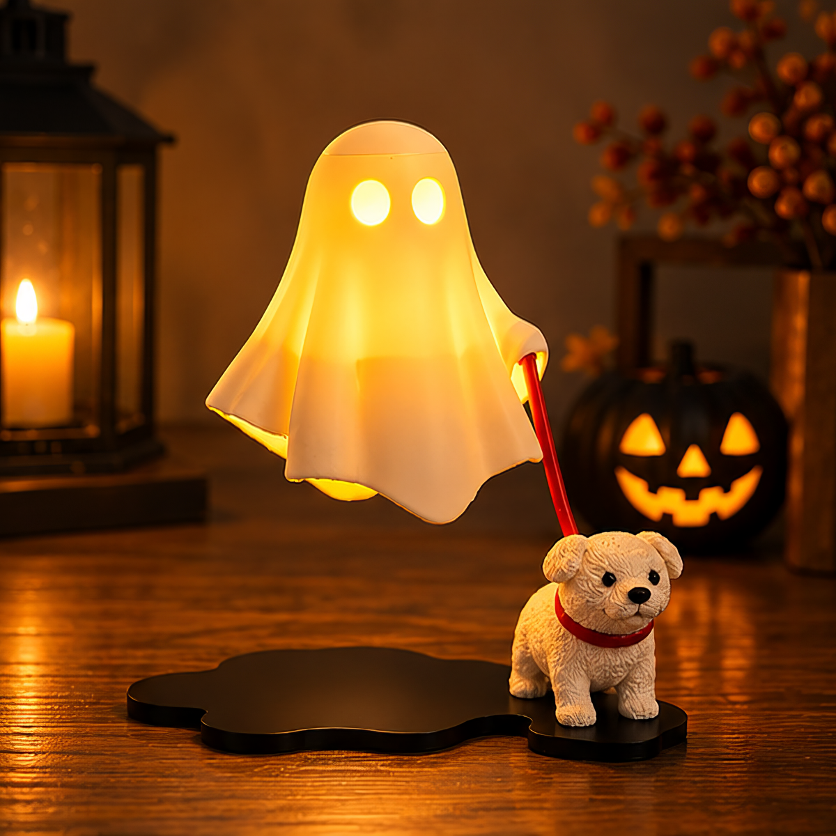 Ghost walking a dog LED night light, whimsical Halloween lamp, view 4