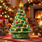 Traditional evergreen lighted ceramic Christmas tree, 15 inch